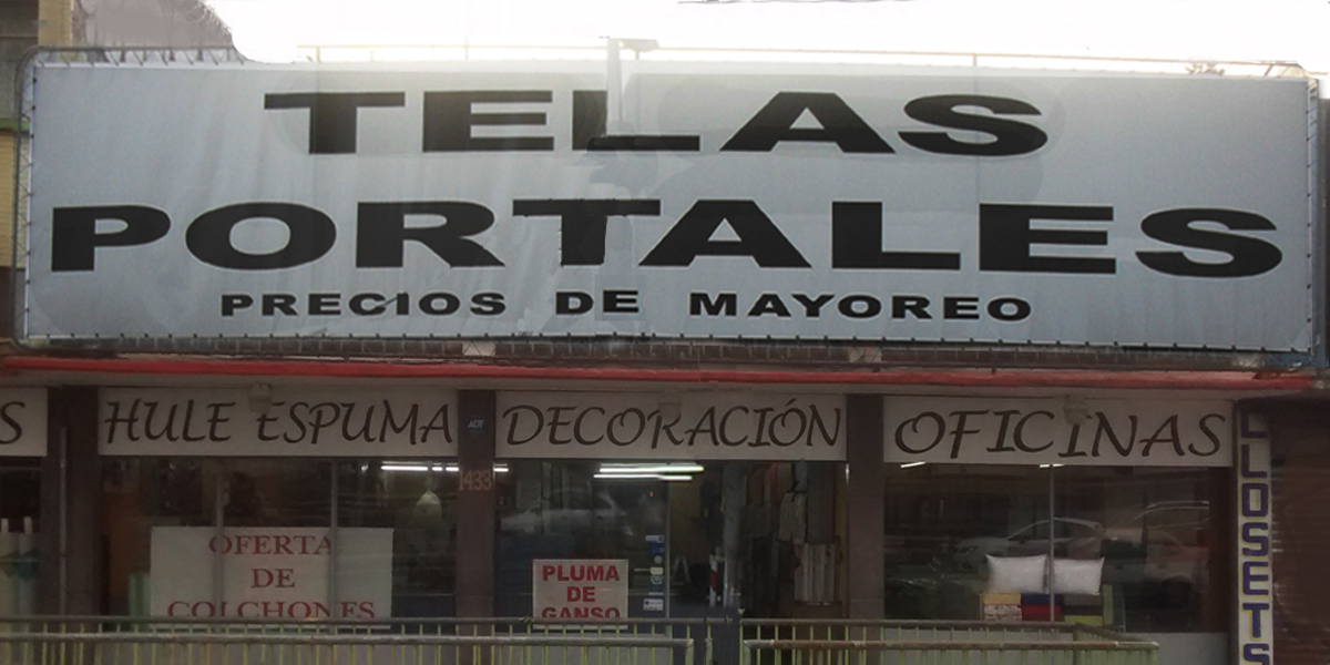 Fachada tienda portales telas y materiales textiles df